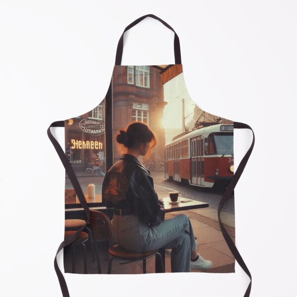 Item preview, Retro 80s Girl in Bremen City Café with Train – Realistic AI Art for Vintage Style & Urban Fashion Lovers designed and sold by knalpot-design.