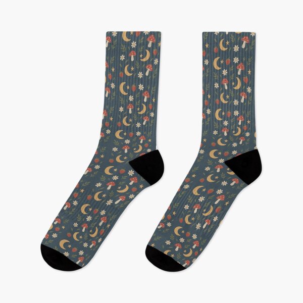 Item preview, Night Garden Forestcore – Mushrooms, Daisies, Moons & Strawberries on Navy designed and sold by viris ☆.