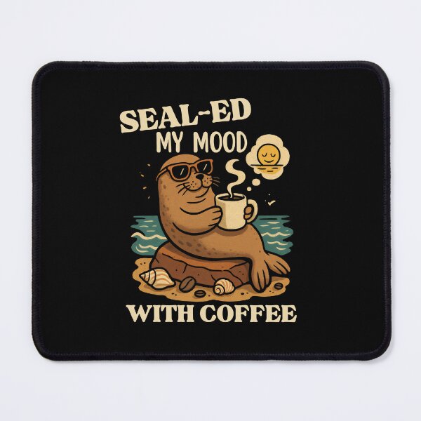 Item preview, SEAL-ED MY MOOD WITH COFFEE - FUNNY MONK SEAL designed and sold by DemureArtsy.