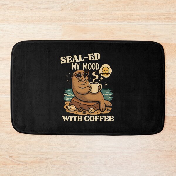 Item preview, SEAL-ED MY MOOD WITH COFFEE - FUNNY MONK SEAL designed and sold by DemureArtsy.