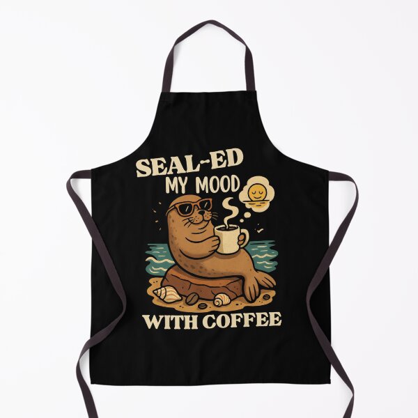 Item preview, SEAL-ED MY MOOD WITH COFFEE - FUNNY MONK SEAL designed and sold by DemureArtsy.