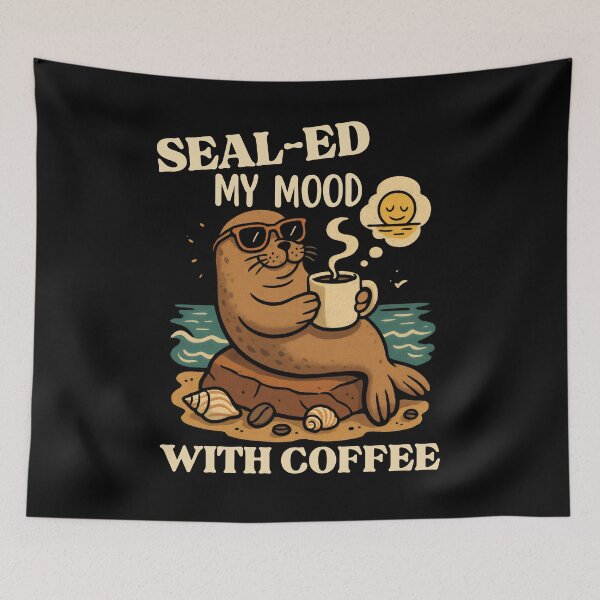 Item preview, SEAL-ED MY MOOD WITH COFFEE - FUNNY MONK SEAL designed and sold by DemureArtsy.