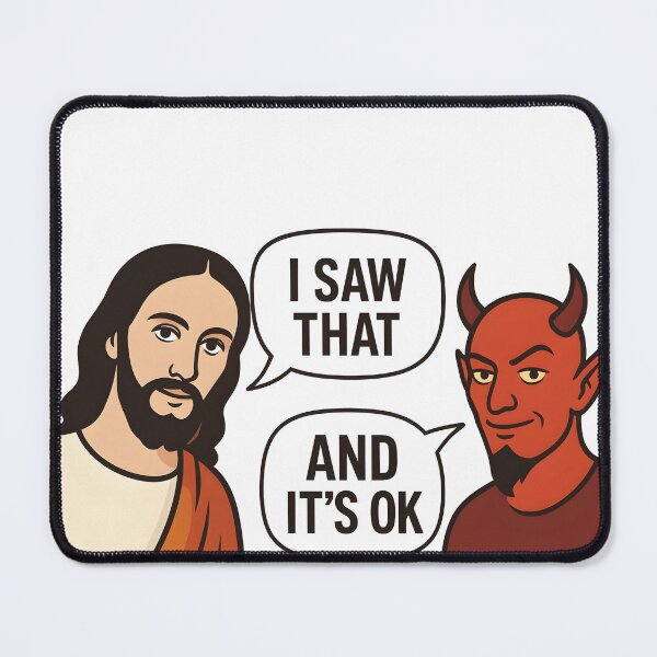Item preview, Jesus vs Devil Meme – "I Saw That / And It’s OK" – Clean Vector Art Sticker designed and sold by WAUZ.