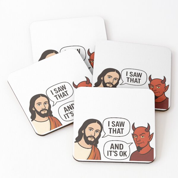 Item preview, Jesus vs Devil Meme – "I Saw That / And It’s OK" – Clean Vector Art Sticker designed and sold by WAUZ.