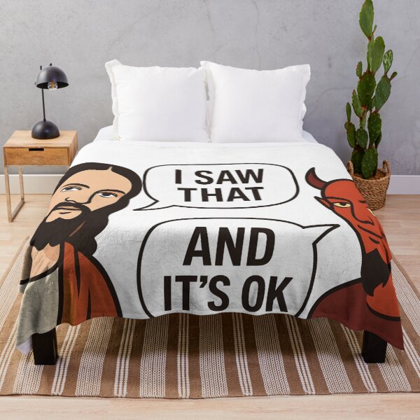 Item preview, Jesus vs Devil Meme – "I Saw That / And It’s OK" – Clean Vector Art Sticker designed and sold by WAUZ.