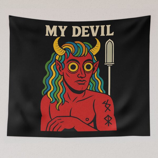 Item preview, Colorful Devil Art Retro Demonic Illustration with Horns designed and sold by DrawHandArt.