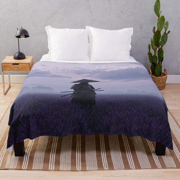 Item preview, Samurai in Lavender Field at Twilight – Tranquil Warrior Aesthetic Scene designed and sold by -DEEWOLF-.