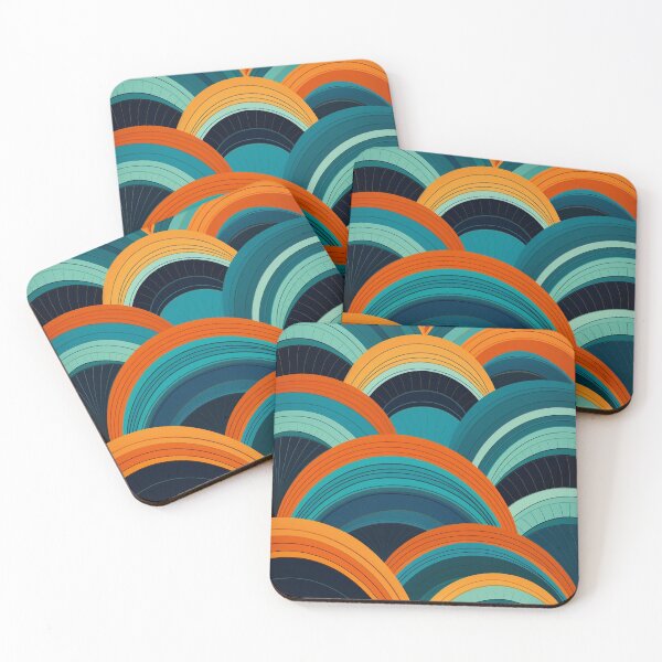 Item preview, Mid-Century Dreamscape: Teal and Orange Curved Lines Pattern designed and sold by meowjourney.