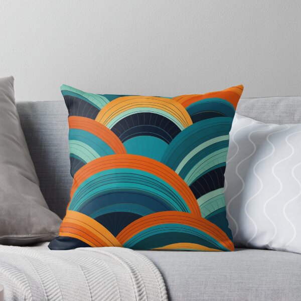 Aperçu de l'œuvre Paysage de rêve du milieu du siècle : motif de lignes courbes bleu sarcelle et orange créée et vendue par windidama.