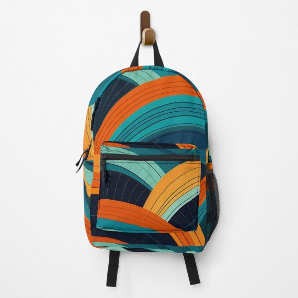 Item preview, Mid-Century Dreamscape: Teal and Orange Curved Lines Pattern designed and sold by meowjourney.