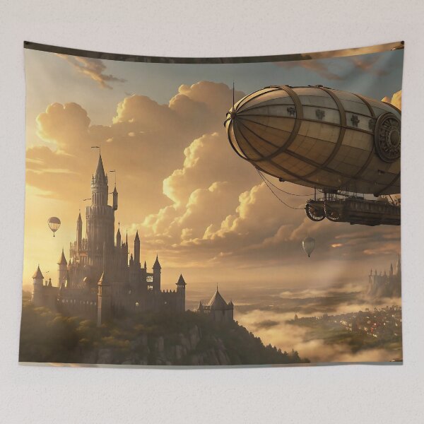 Item preview, Steampunk Castle in the Sky – Vintage Fantasy Landscape designed and sold by Angellacelin.