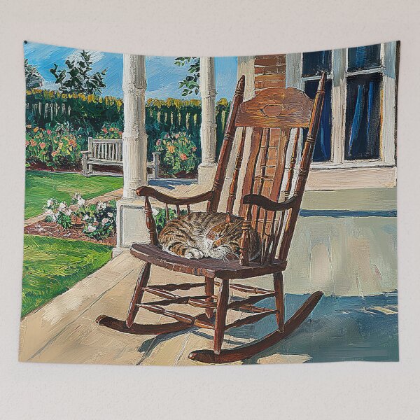 Item preview,   Serene Porch Scene with Cat and Rocking Chair designed and sold by AnimalAirtistry.