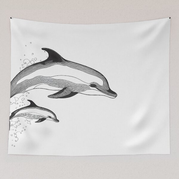 Item preview, Dolphin Duo Leap - Line Art Elegance designed and sold by ShadowAndSlate.