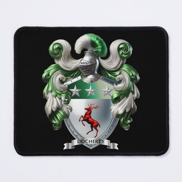 Item preview, Docherty Family Crest Silver Shield with Red Stag & Triple Star Banner designed and sold by Highlandkings.