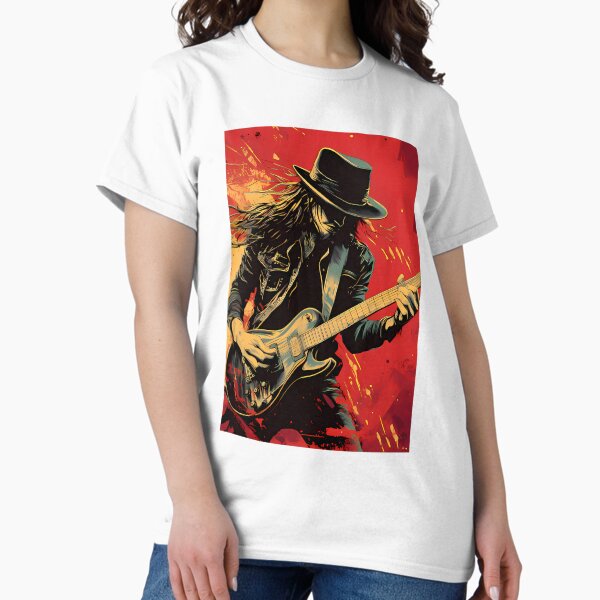 Vista previa del artículo con la obra «Arte digital imprimible de guitarrista estilo cómic de blues para tazas, camisetas y más», diseñado y vendido por manuelsdesign.