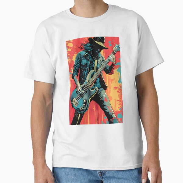 Vista previa del artículo con la obra «Arte digital imprimible de bajista estilo cómic de blues para tazas, camisetas y más», diseñado y vendido por manuelsdesign.