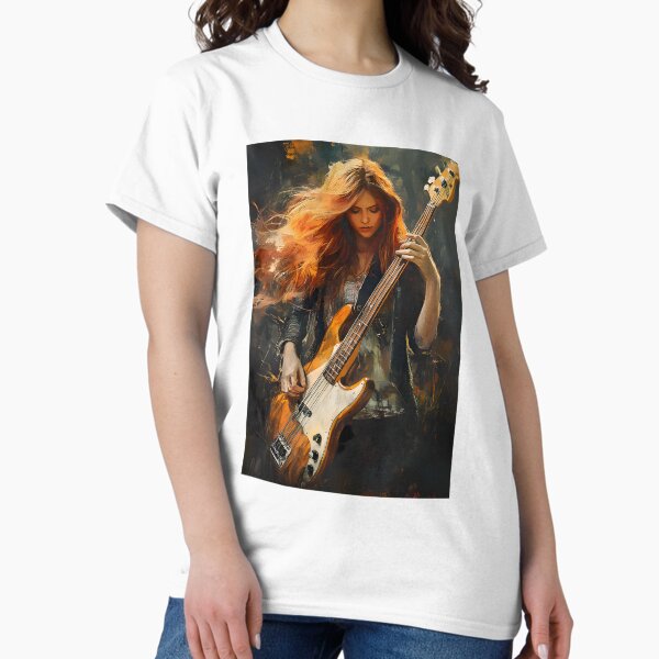 Vista previa del artículo con la obra «Rock and Roll - Bajista con estilo de pintura al óleo, arte digital imprimible para tazas, camisetas y más», diseñado y vendido por manuelsdesign.