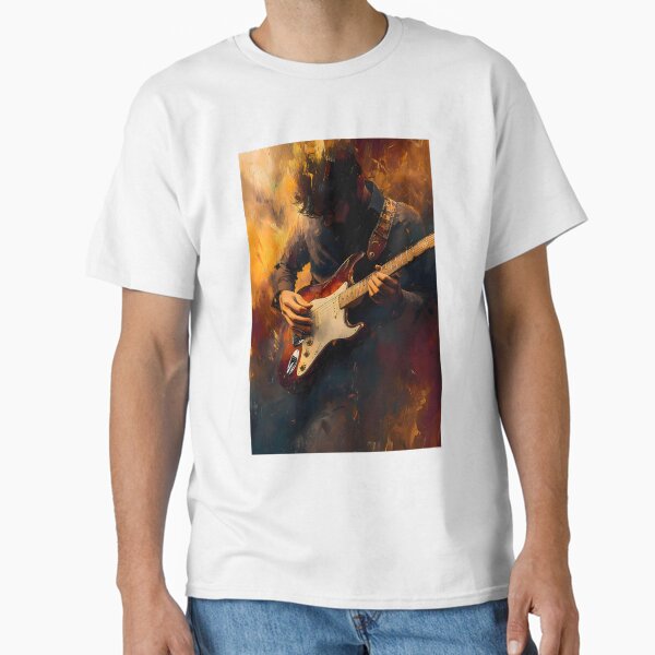 Vista previa del artículo con la obra «Rock and Roll - Guitarrista al óleo, arte digital imprimible para tazas, camisetas y más», diseñado y vendido por manuelsdesign.