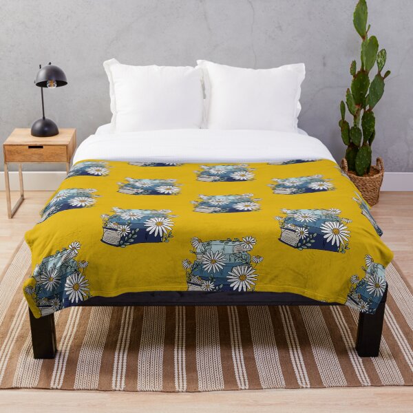 Item preview, Pila de libros azul claro con margaritas sobre fondo amarillo: diseño floral caprichoso para la lectura designed and sold by Giulia  Palazzo.