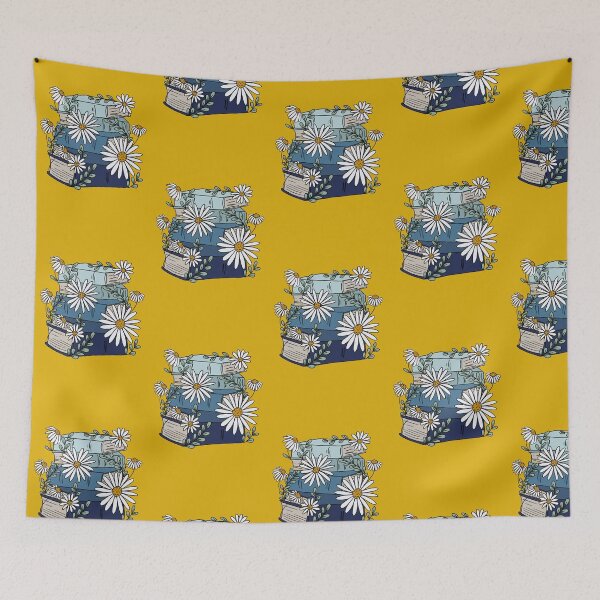Item preview, Light Blue Book Stack with Daisies  on YELLOW– Whimsical Floral Reading Design designed and sold by Giulia  Palazzo.