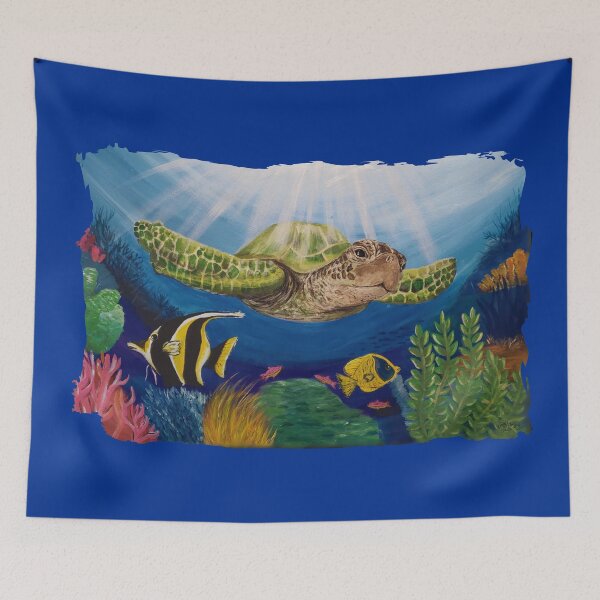 Item preview, Sea Turtle in Ocean Acrylic hand painted design by Emily Albright designed and sold by ARTwithAlbright.