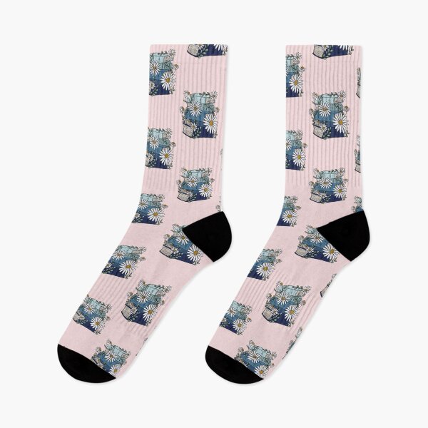 Item preview, Light Blue Book Stack with Daisies  on LIGHT PINK– Whimsical Floral Reading Design designed and sold by Giulia  Palazzo.