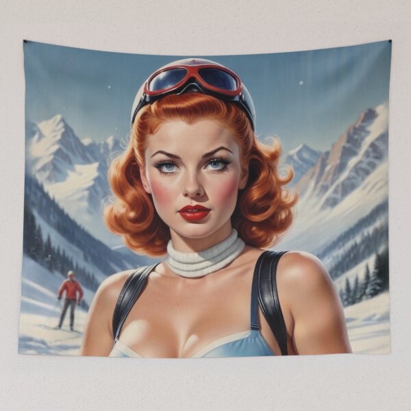Item preview, Vintage Ski Red Head Pin Up designed and sold by MissSaylor.