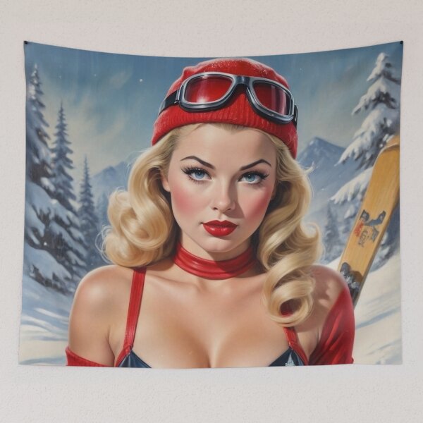 Aperçu de l'œuvre Pin-up blonde vintage de ski créée et vendue par MissSaylor.