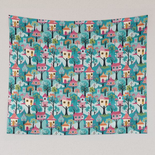 Item preview, Whimsical Pastel Treehouses In Pinks Oranges And Blues designed and sold by CarrollGene.