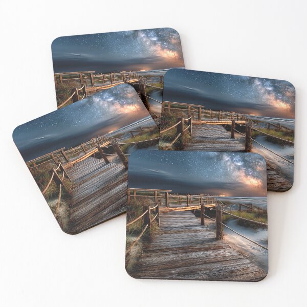Item preview, Stars Illuminate a Serene Beach Boardwalk Under a Cosmic Sky - Jigsaw Puzzle, etc designed and sold by jecphotography and art.