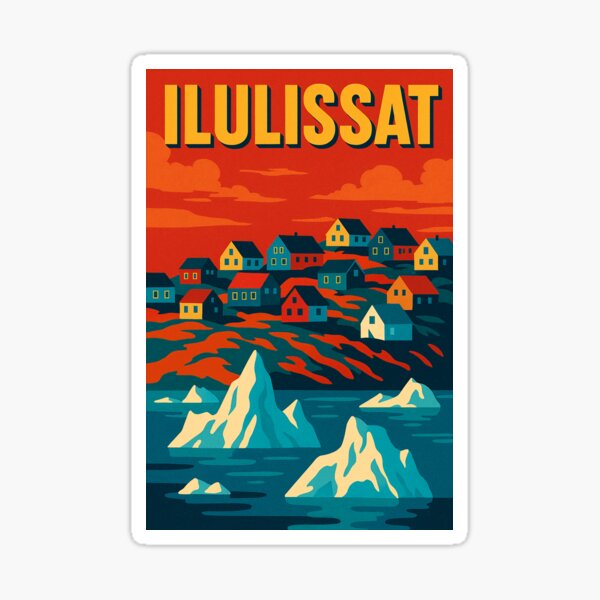 Ilulissat Retro Travel Poster | Arctic Icefjord Wall Art | Colorful Greenland Pop Art | Vintage Nordic Landscape | Digital Ilulissat Decor Sticker