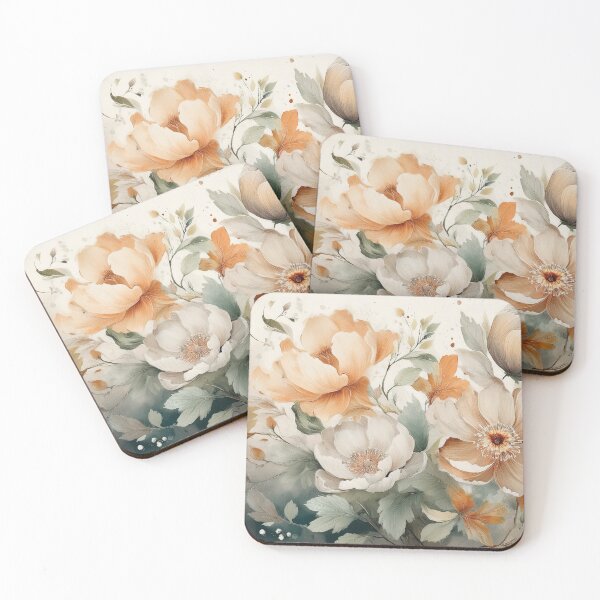 Item preview, Neutral Earth tone VINTAGE FLOWERS, sage green and burnt orange, boho wildflower watercolour garden, neutral colors and green leafy botanicals, floral spring painting designed and sold by navitalidesign.
