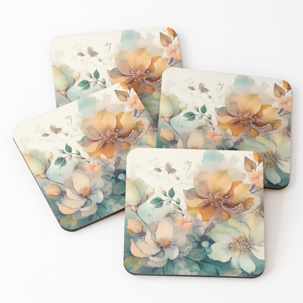 Item preview, Neutral Earth tone VINTAGE FLOWERS 2, sage green and burnt orange, boho wildflower watercolour garden, neutral colors and green leafy botanicals, floral spring painting designed and sold by navitalidesign.