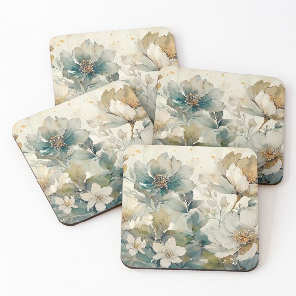 Item preview, Neutral Earth tone VINTAGE FLOWERS 3, sage green and neutral beige, boho wildflower watercolour garden, neutral colors and green leafy botanicals, floral spring painting designed and sold by navitalidesign.