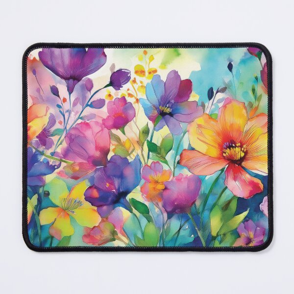 Item preview, Colourful Rainbow VINTAGE FLOWERS , multicolor and gold wildflower watercolour garden, colourful alcohol ink effect, bright vivid floral spring painting designed and sold by navitalidesign.