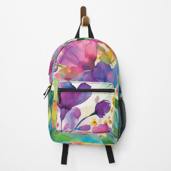 Item preview, Colourful Rainbow VINTAGE FLOWERS , multicolor and gold wildflower watercolour garden, colourful alcohol ink effect, bright vivid floral spring painting designed and sold by navitalidesign.