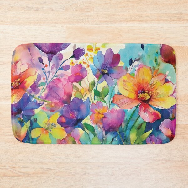 Item preview, Colourful Rainbow VINTAGE FLOWERS , multicolor and gold wildflower watercolour garden, colourful alcohol ink effect, bright vivid floral spring painting  designed and sold by navitalidesign.