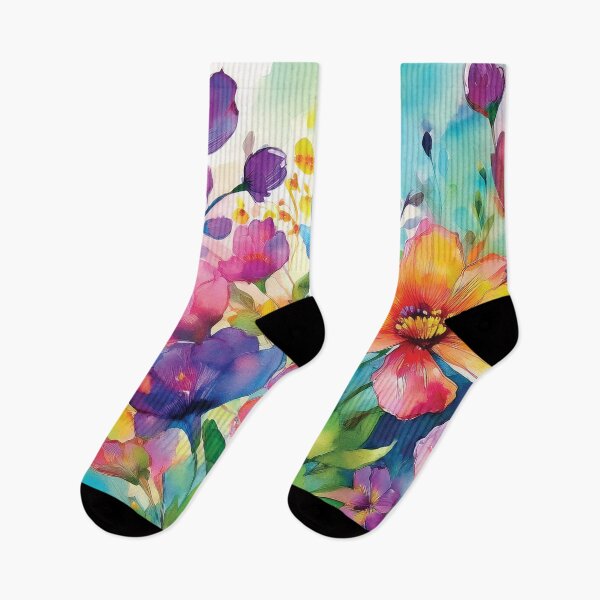Item preview, Colourful Rainbow VINTAGE FLOWERS , multicolor and gold wildflower watercolour garden, colourful alcohol ink effect, bright vivid floral spring painting  designed and sold by navitalidesign.