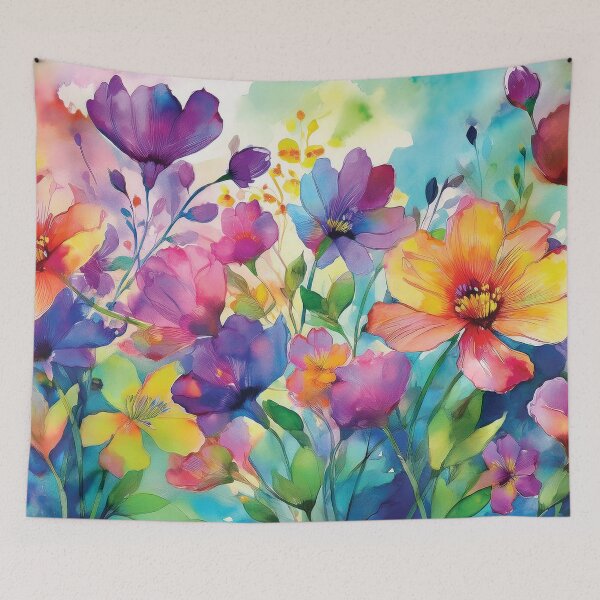 Item preview, Colourful Rainbow VINTAGE FLOWERS , multicolor and gold wildflower watercolour garden, colourful alcohol ink effect, bright vivid floral spring painting  designed and sold by navitalidesign.