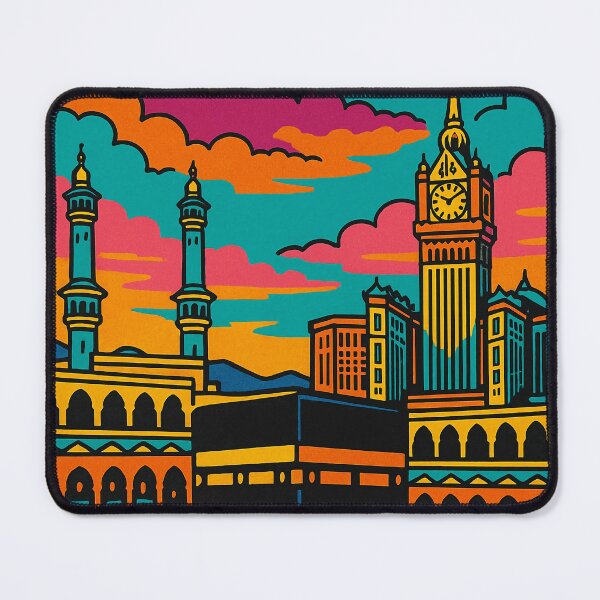 Item preview, Vibrant Digital Retro Pop Art | Mecca City Travel Poster | Bold Desert Landscape Art | Iconic Islamic Landmark designed and sold by PaintedPixels01.
