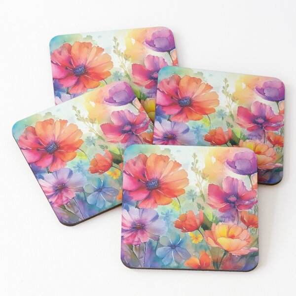 Item preview, Colourful Rainbow VINTAGE FLOWERS 2, multicolor and gold wildflower watercolour garden, colourful alcohol ink effect, bright vivid floral spring painting  designed and sold by navitalidesign.