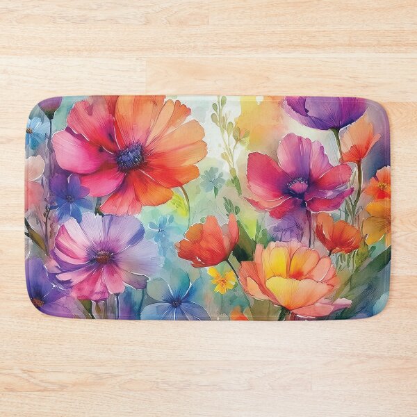 Item preview, Colourful Rainbow VINTAGE FLOWERS 2, multicolor and gold wildflower watercolour garden, colourful alcohol ink effect, bright vivid floral spring painting  designed and sold by navitalidesign.