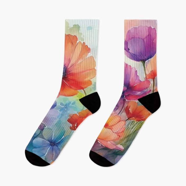 Item preview, Colourful Rainbow VINTAGE FLOWERS 2, multicolor and gold wildflower watercolour garden, colourful alcohol ink effect, bright vivid floral spring painting  designed and sold by navitalidesign.