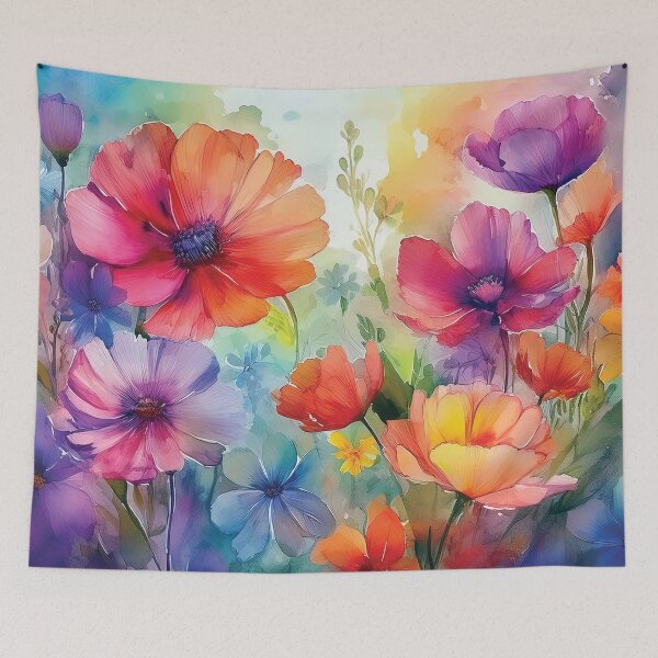 Item preview, Colourful Rainbow VINTAGE FLOWERS 2, multicolor and gold wildflower watercolour garden, colourful alcohol ink effect, bright vivid floral spring painting  designed and sold by navitalidesign.