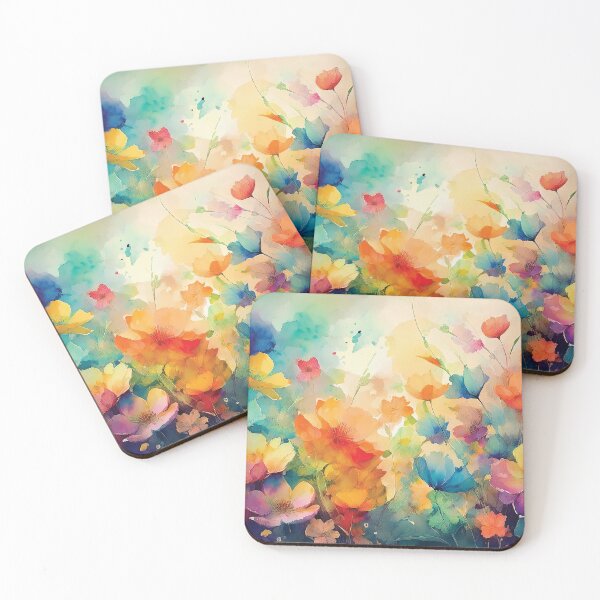 Item preview, Colourful Rainbow VINTAGE FLOWERS 3, multicolor and gold wildflower watercolour garden, colourful alcohol ink effect, bright vivid floral spring painting  designed and sold by navitalidesign.