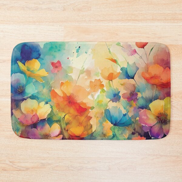 Item preview, Colourful Rainbow VINTAGE FLOWERS 3, multicolor and gold wildflower watercolour garden, colourful alcohol ink effect, bright vivid floral spring painting  designed and sold by navitalidesign.