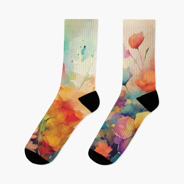 Item preview, Colourful Rainbow VINTAGE FLOWERS 3, multicolor and gold wildflower watercolour garden, colourful alcohol ink effect, bright vivid floral spring painting  designed and sold by navitalidesign.