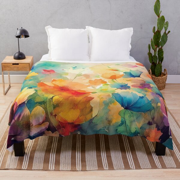 Item preview, Colourful Rainbow VINTAGE FLOWERS 3, multicolor and gold wildflower watercolour garden, colourful alcohol ink effect, bright vivid floral spring painting  designed and sold by navitalidesign.