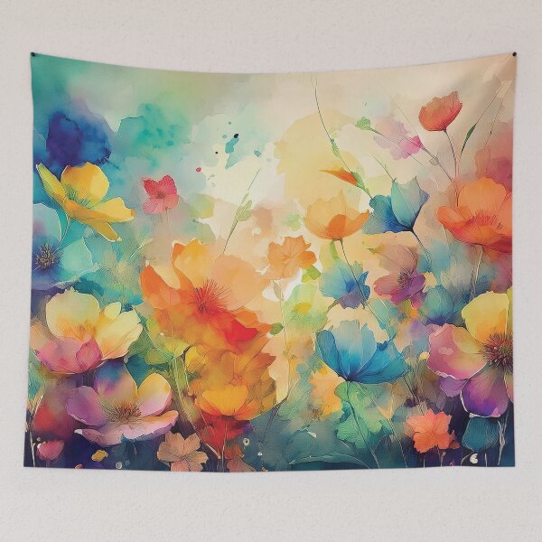 Item preview, Colourful Rainbow VINTAGE FLOWERS 3, multicolor and gold wildflower watercolour garden, colourful alcohol ink effect, bright vivid floral spring painting  designed and sold by navitalidesign.