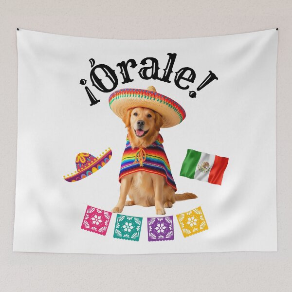 Item preview, ¡Órale Golden Retriever! – Fiesta Dog in Sombrero and Poncho with Mexican Flag designed and sold by Fredster1966.